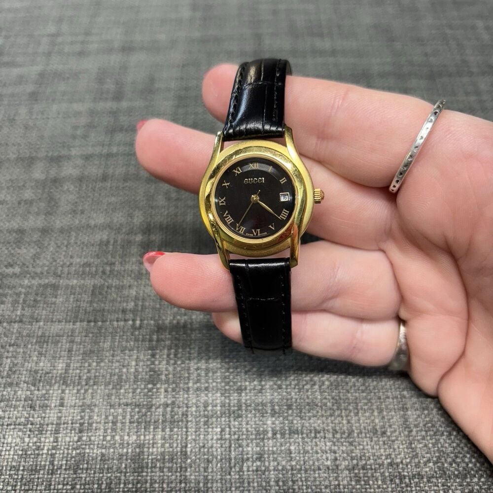 Pre Owned GUCCI 5400L Black Dial Gold Quartz Women's Vintage Watch Swiss Made